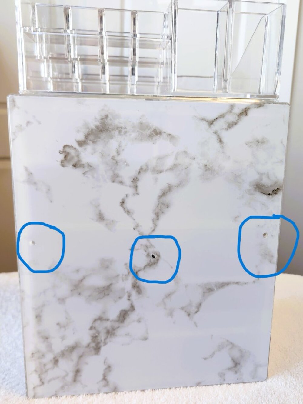Large Acrylic Makeup Organizer 5 Drawer Cosmetic Storage Marble Pattern Vanity - Picture 6 of 6